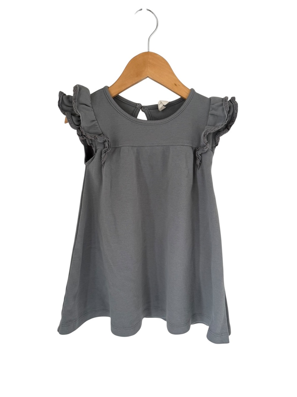 Quincy Mae Girls Ruffle Sleeve Dress - Gray